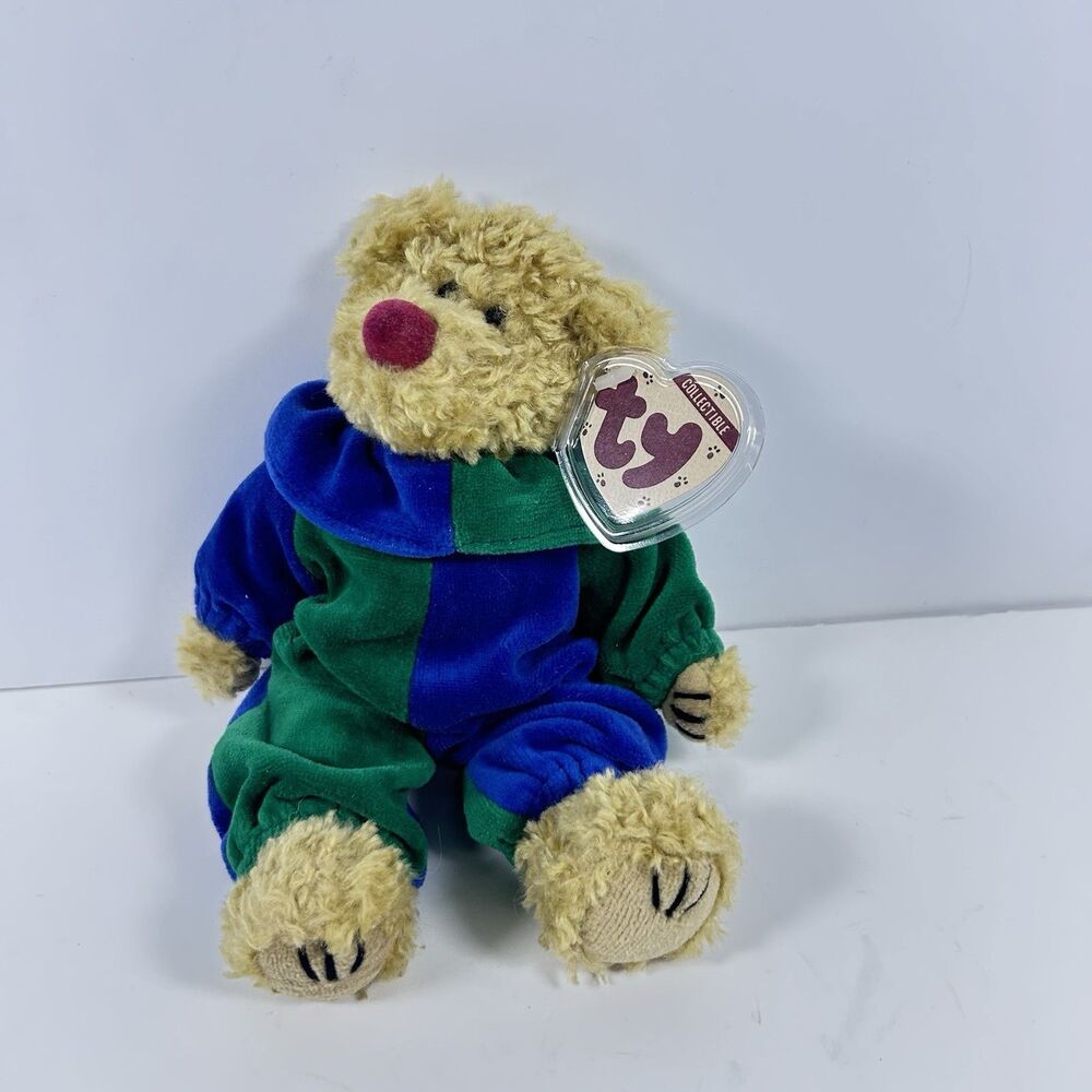 1993 Ty Attic Treasures Piccadilly Bear Blue Green Jester Outfit Mint Tag